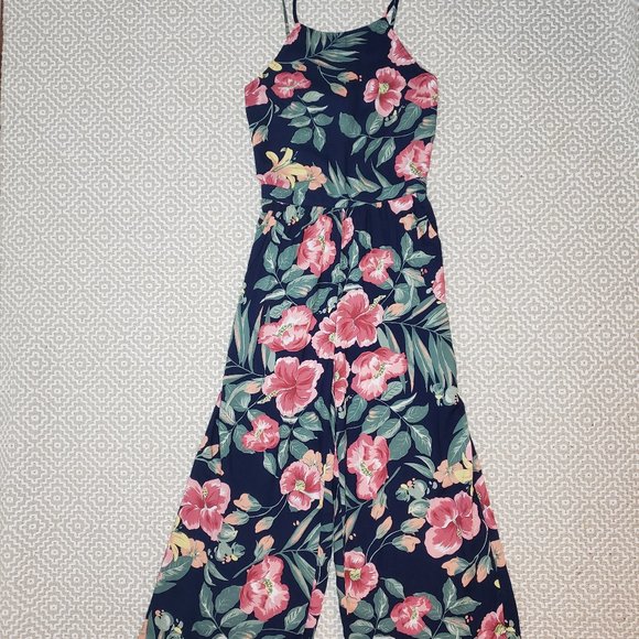 Hollister Pants - Hollister Long Jumpsuit Plant Print Navy Small